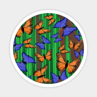 Blue and Orange Butterflies with Abstract Trees and Grass Magnet